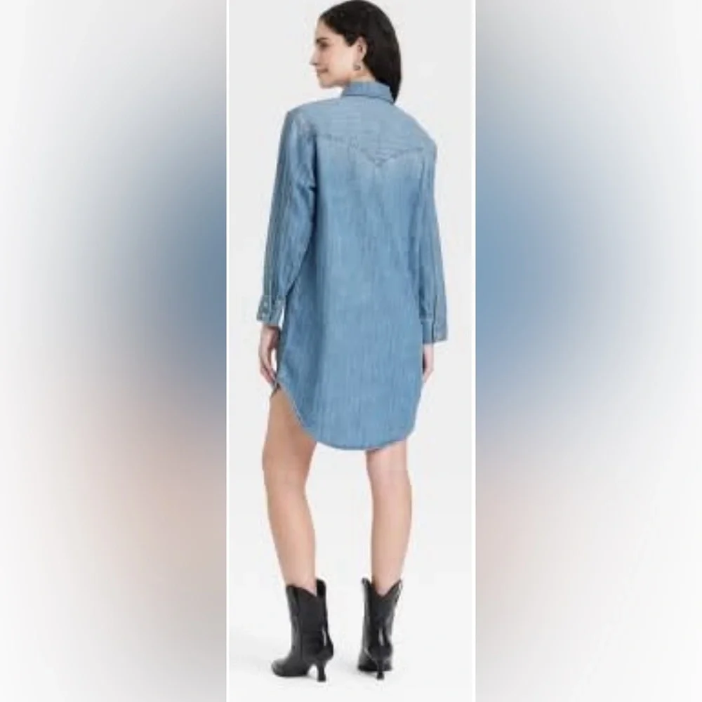 Women's Western Denim Dress-Universal Thread Midi Size SM Oversized Jean Shirt - Picture 10 of 11